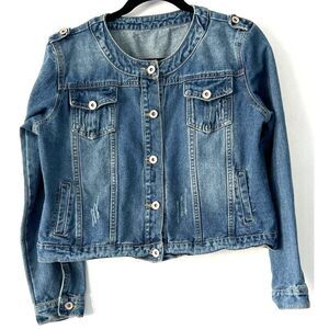 Cherry Koko Denim Jean Jacket Long Sleeve Distressed Womens‎ Size 8